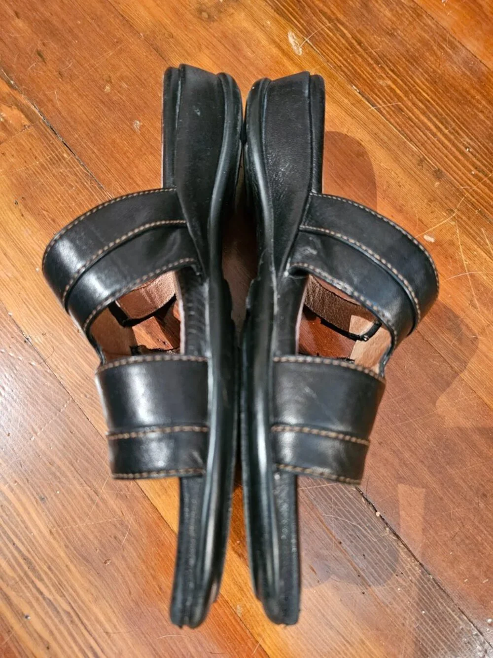 Clarks Artisan 73990 Black Leather Slide Sandals Adjustable Comfort Shoes, 7M